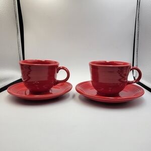 Fiesta Ware Tea Coffee Cups And Saucers - 4 Pieces